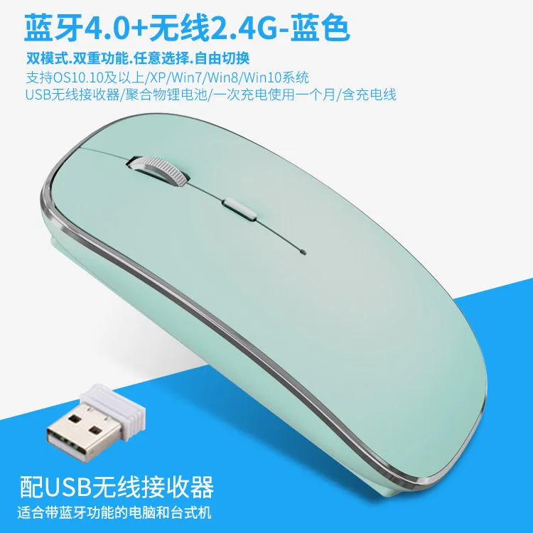 Blue Новое обновление, заряжаемая Bluetooth 4,0+ 2,4G Беспроводная Двухрежимная Бесшумная мышь, легкая тонкая мышь 1600 dpi с 6 кнопками - Цвет: Blue