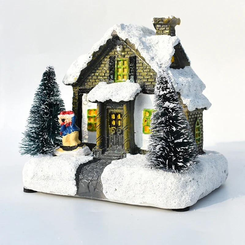

2020 Christmas Snow House With Colorful Flashing LED Light Decoration for Home New Year Kids Gift Resin Christmas Scene Village