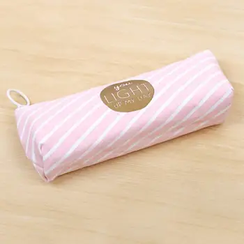 

Pink Stripe Cute Canvas Pencil Bag School Supplies Stationery Pencil Case YA