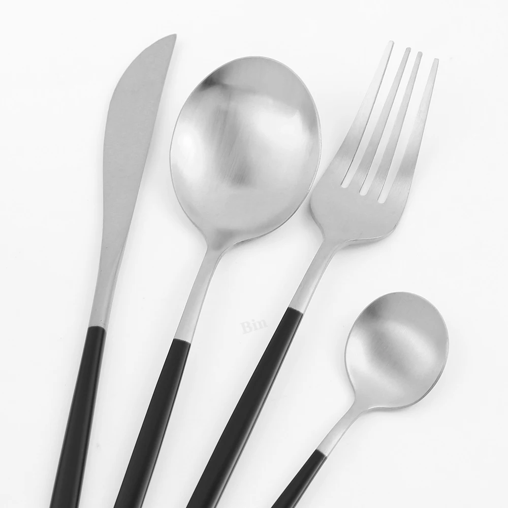 30Pcs Matte Black Gold Stainless Steel Cutlery Set Knife Fork Spoon Silverware Tableware Set Wedding Birthday Dinner Dinnerware