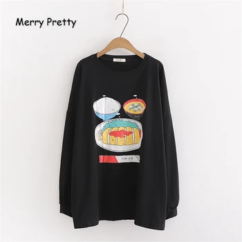 

Merry Pretty Women Cartoon Print Funy Hoodies Sweatshirts 2019 Winter Long Sleeve O-Neck Cotton Tracksuits Femme Korean Pullover