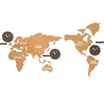 

Large Self Adhesive Wall Clock Wooden World Map Clock Mechanism Living Room Creative Modern Nordic Background Wall Decor FZ560