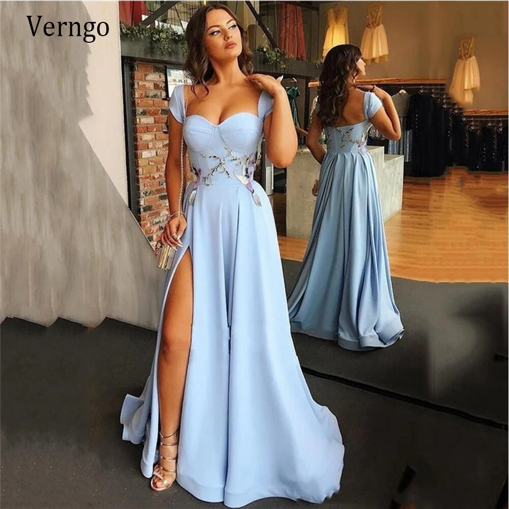 Verngo Elegant Light Blue Satin Long ...