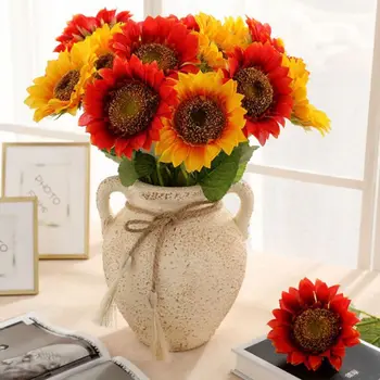 

10 Pcs Artificial Sunflowers Simulation Leaf Long Stems Faux Bouquet Home Decor Wedding Party Decoration