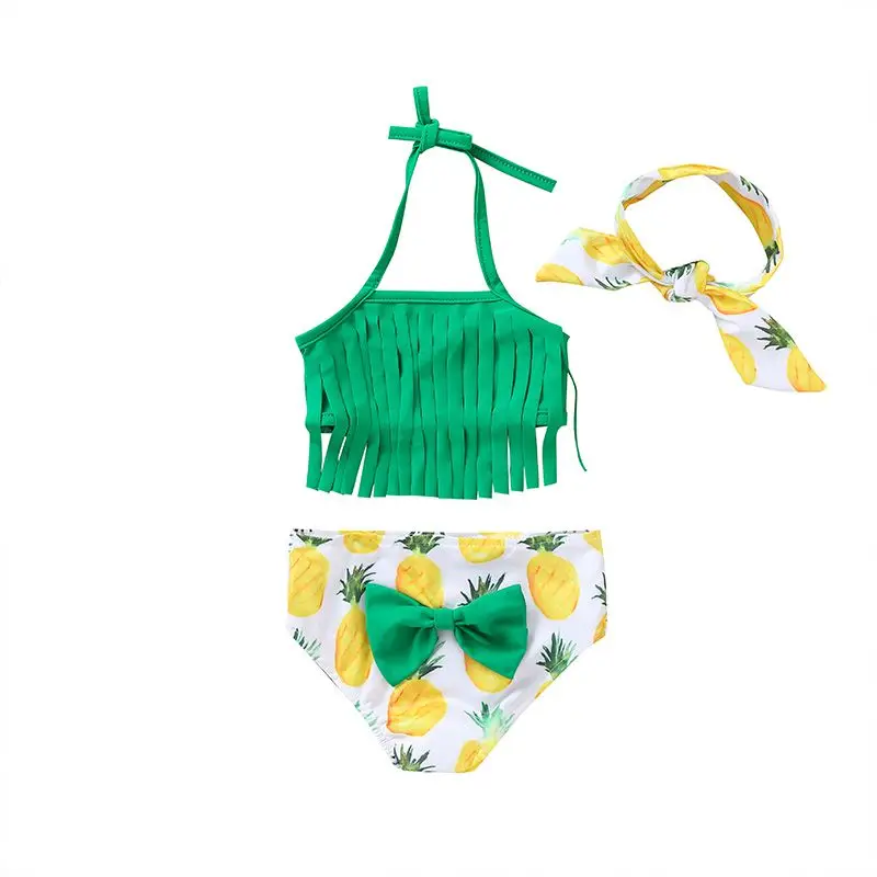 

Three-Piece Swimwear Baby Girls Tassel Sling Swimsuit Pineapple Print Briefs Hair Band Beach Seaside Summer