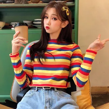 

Female Korean Harajuku Vintage Loose Striped Sweater Women's Sweaters Japanese Kawaii Ulzzang Clothing For Women HX01