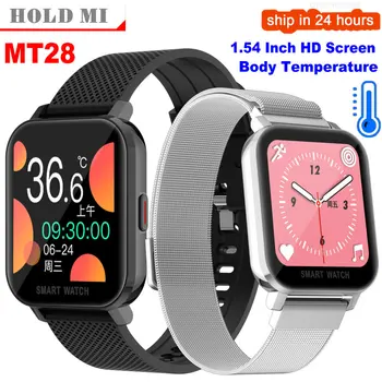 

MT28 Smart Watch 1.54 Inch Full Touch Screen Body Temperature Test Fitness Tracker Heart Rate Pressure Oxygen VS DTX Smartwatch