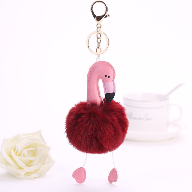 Flamingo With Pom Pom Plush Toy With Keychain Flamingo Key Pendant Soft Stuffed Animal Toys Kids Girls Bag Hang Pendant