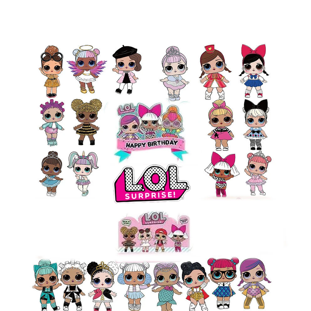 

25pcs Lol Surprise Cake Decoration Cartoon Stickers for LOL Dolls Girl Kids Birthday Insert Card Cupcake Diverse Party supplies
