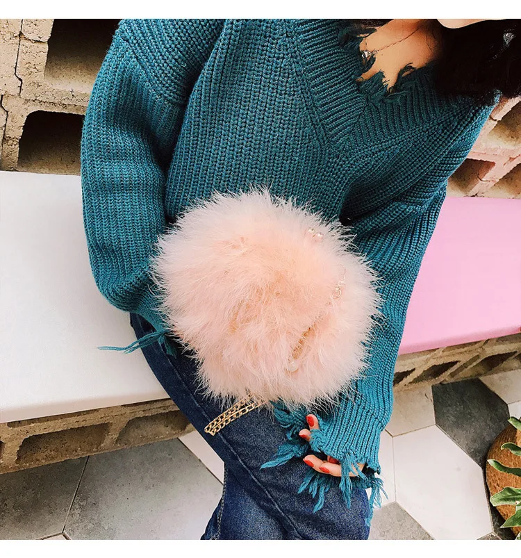 Luxury Designer Fur Purse Women Ostrich Feathers Evening Party Bag Famous Brand Handbag Fall Winter Party Day Cluthes Drop Ship