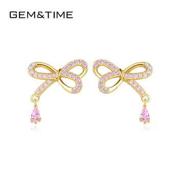 

Gem&Time Cute 925 Sterling Silver Sparkling Bow Stud Earrings For Women Child CZ Zircon Luxury Jewelry 2020 Christmas Gift
