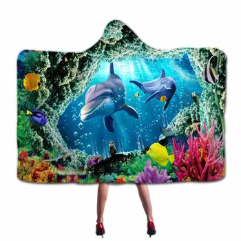 

Cartoon Fantasy Ocean World Hooded Blanket Winter Plaid Bedspreads Weighted Throw Blanket For Kids Adults Fleece Hoodie Blankets