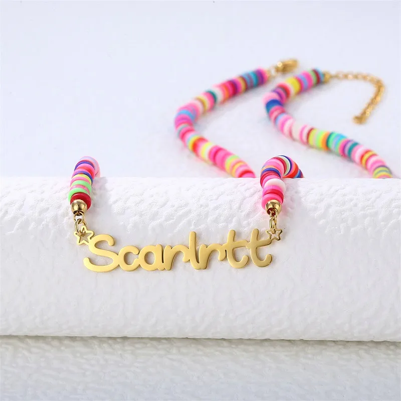 Custom Name Necklace Polymer Clay Beads 