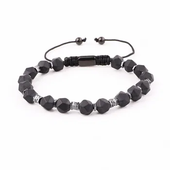 High Quality Natural Stone Matte Onyx Hematite Beads Macrame Bracelet Men