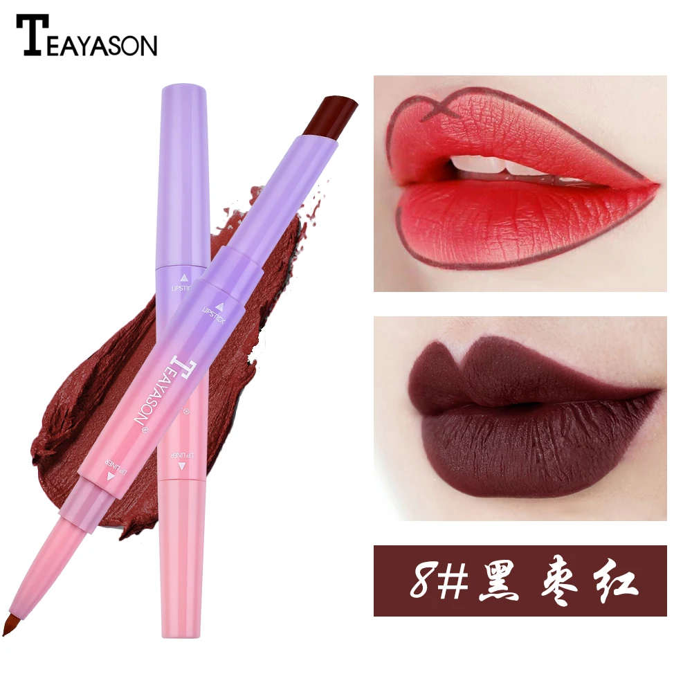 08 Teayason матовая помада с lipliner темно-красный оранжевый телесный цвет водонепроницаемый длинный прочный batom коричневая помада AM099 - Цвет: 08