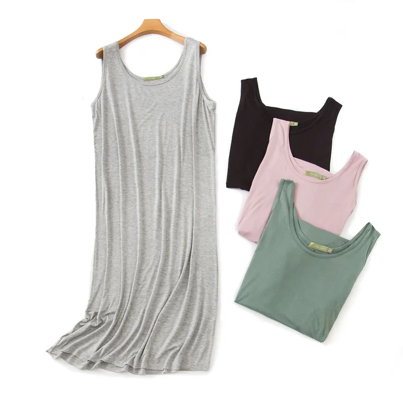 Ночная рубашка женская из модала тонкая сорочка без рукавов повседневная мягкая