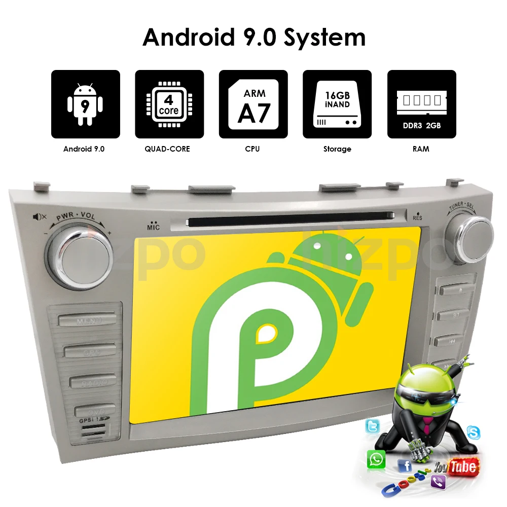 Perfect 8"2g+16g 2Din Car Dvd Android9.0car dvd for Toyota Camry 2007 2008 2009 2010 2011 car radio stereo gps navigation WIFI SWC OBD2 5