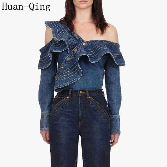 Self Portrait Denim Blouse Runway Women 