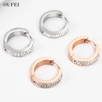 

OUFEI small Round Earrings For Women Hoop Crystal Cute Earrings Fashion Stainless Steel Earrings 2019 Wedding Wholesale Jewelry