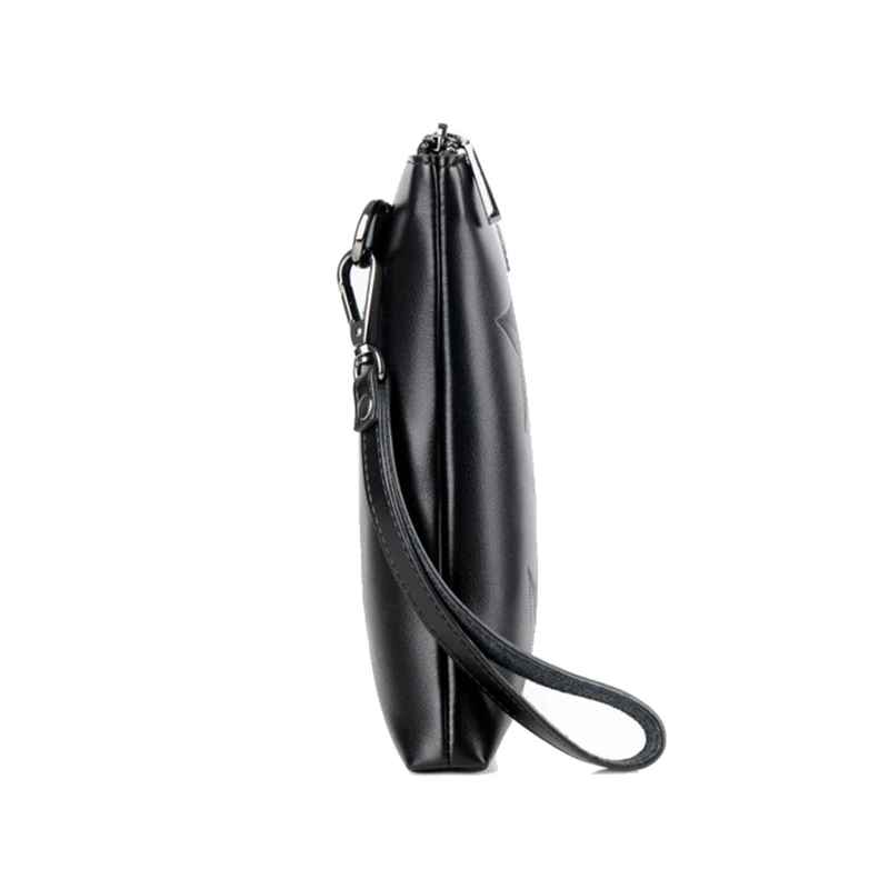 Star Embossing Men's PU Leather Wallet Handbag Zipper Clutch Long Wallet Business Large Capacity Clutch Purse Detachable Wristle