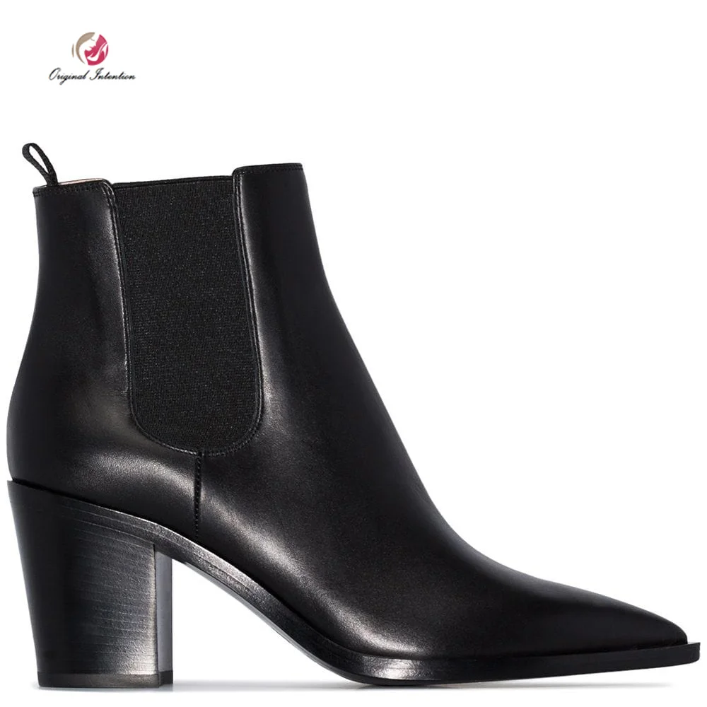 black leather pointed chelsea boots