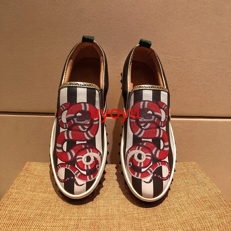 

38~45 Snake men genuine leather cowhide top quality shining sport luxury casual brand italian footwear Breathable platform Shoes