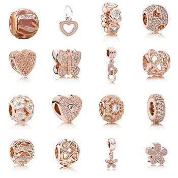 

NEW Fashion 925 Sterling Silver Rose Gold Beads Charm Embrace With Cubic Zirconia Fit Essence Bracelet Diy Jewelry Free Mail