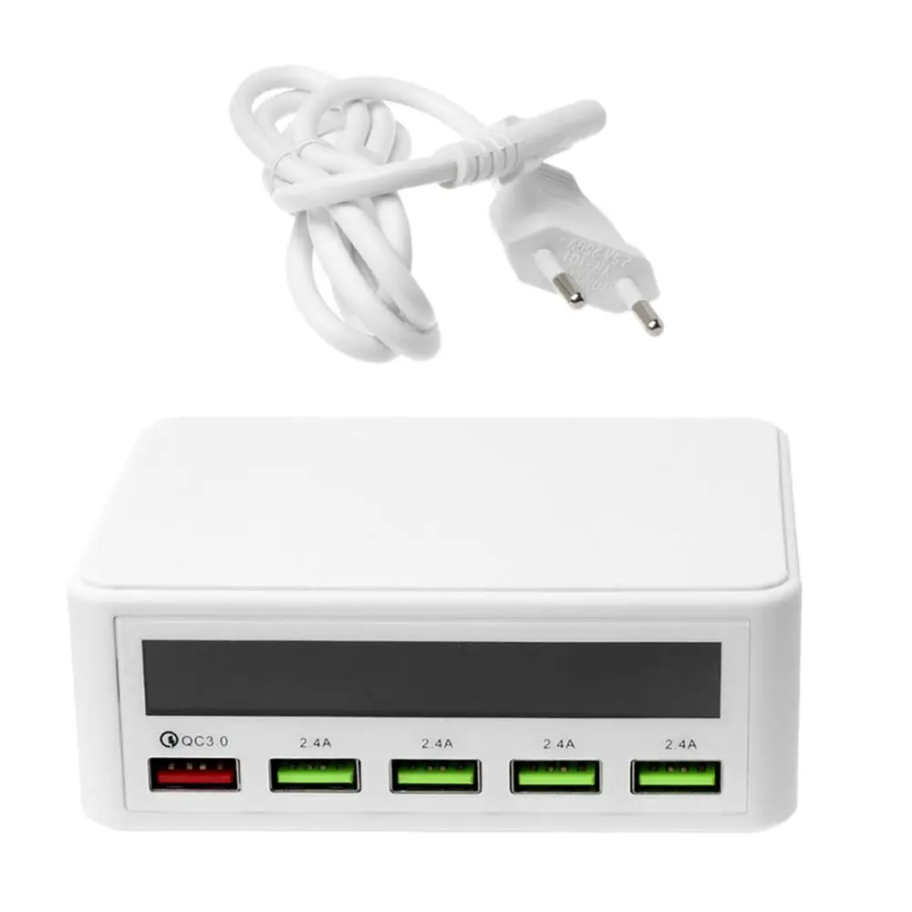 5 USB QC 3,0 быстрое зарядное устройство ЖК-дисплей напряжения тока для iPhone iPad samsung - Цвет: White  EU