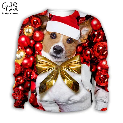 Kids sweatshirts Детская толстовка с капюшоном с 3D-принтом «собаки Санты», «Золотистый ретривер», одежда для маленьких мальчиков и девочек, Рождественский свитер на молнии - Цвет: Kids sweatshirts