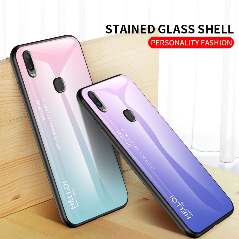 For VIVO Y11 2019 Case Fashion Hard Tempered Glass Luxury Gradient