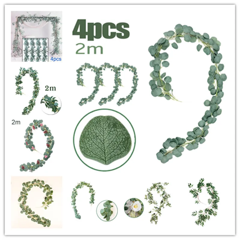 Искусственные листья эвкалипта растения цветок поддельные Висячие вешалки лоза ротанга домашний магазин сад стены Свадебная вечеринка украшения