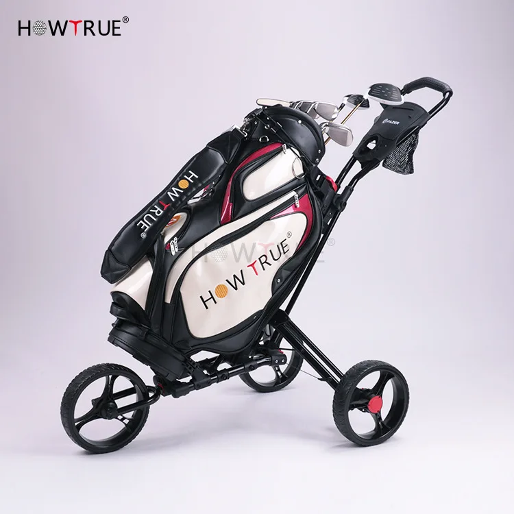 Multi-Functional Golf Car Cart Collapsible 3 round Push Cart Push Pull Golf Trolley Folding 3 Wheel