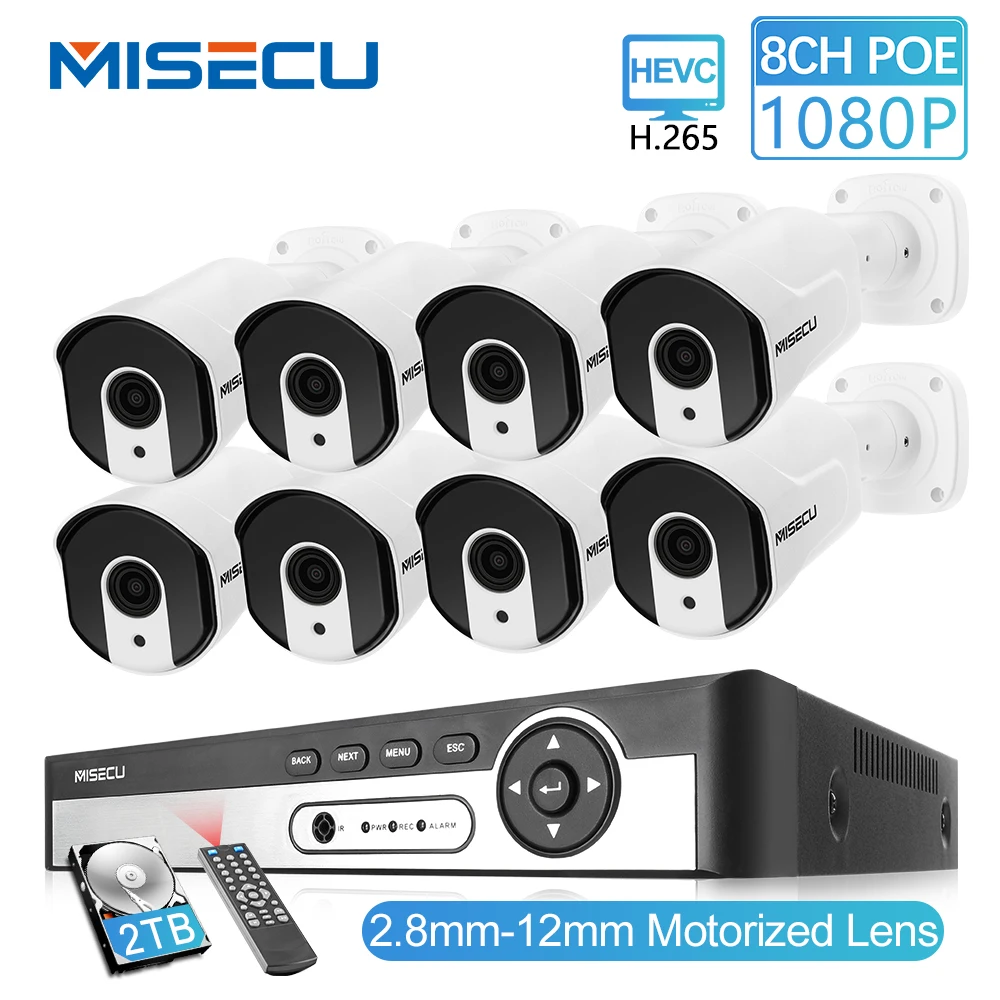 MISECU 8CH 1080P POE Система видеонаблюдения IP камера 2,8 мм-12 мм моторизованный Автоматический зум объектив P2P ONVIF Комплект ночного видения наблюдения