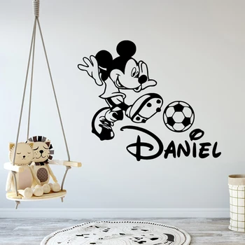

Custom Names Wall Stickers Soccer Vinyl Decal Kids Room Decoration Cartoon Mickey Mouse Babys Bedroom Decor Personalized