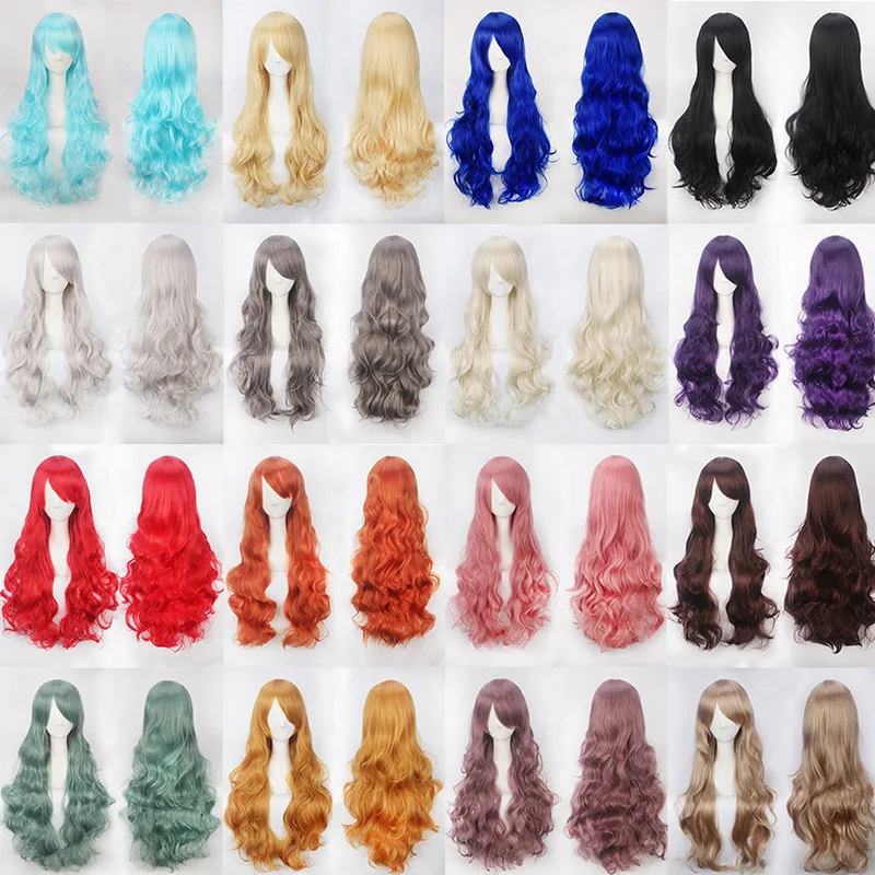 

QP Pink Hair synthetic Wigs Air Volume High Temperature Soft Hair Silk Bulk Hair Long Curly Big Wave Hair Straight Wig Cosplay