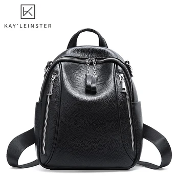 

New Genuine Leather Women Backpacks Double zipper Designer Teenagers School Bags Multifunction Female Shoulder Travel Bag