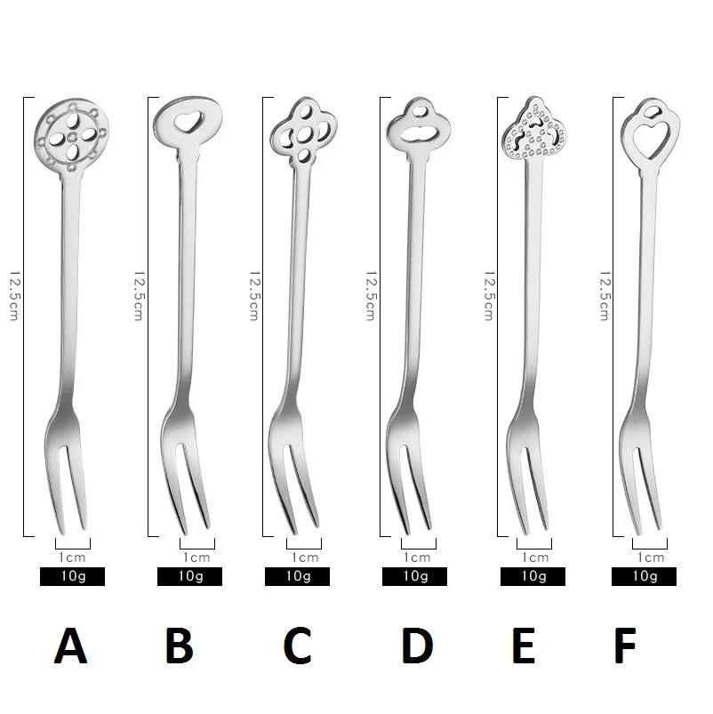 Вилка для торта из нержавеющей стали, вилки для фруктов, серебристая, креативная форма, десертная вилка, выбор детской еды, салат, маленькая закуска, столовая посуда, 6 стилей