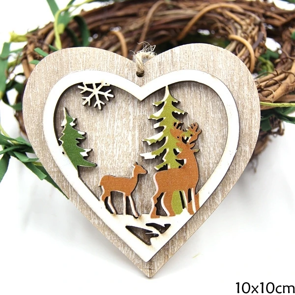 Heart Deer 1 шт. деревянные Рождественские Подвески в форме звезды для украшения Искусственный цветы Висячие елочные украшения DIY деревянные поделки - Цвет: Heart Deer