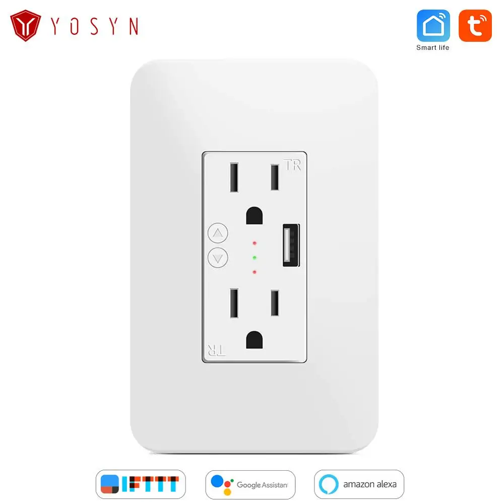 

US Wifi Smart Wall Socket With 2 15A AC Sockets and 1 USB Port Power Socket for Smart Life or Tuya App Remote Control Work