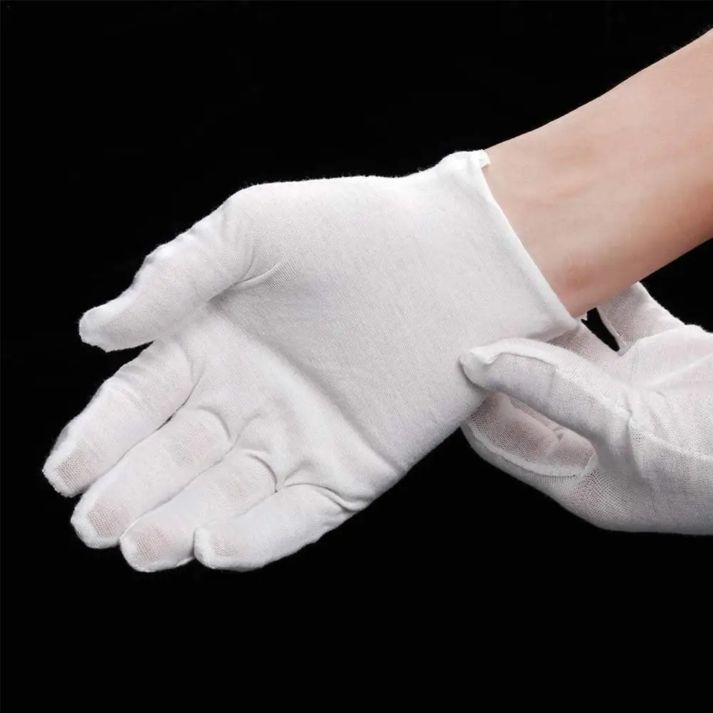 White Gloves 10 Pairs Soft Cotton Coin Jewelry Silver Inspection Stretchable Lining Glove Clean Jersey |
