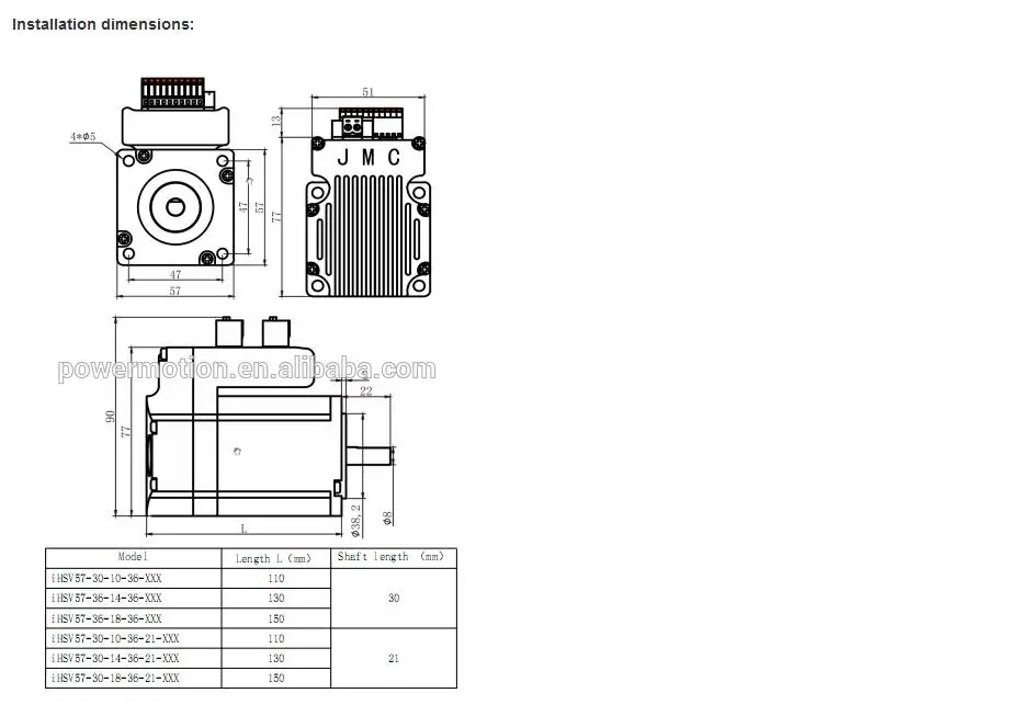 JMC 180W 3000rpm NEMA23 0.57Nm Integrated Servo Motor 24~50VDC iHSV57-30-18-36