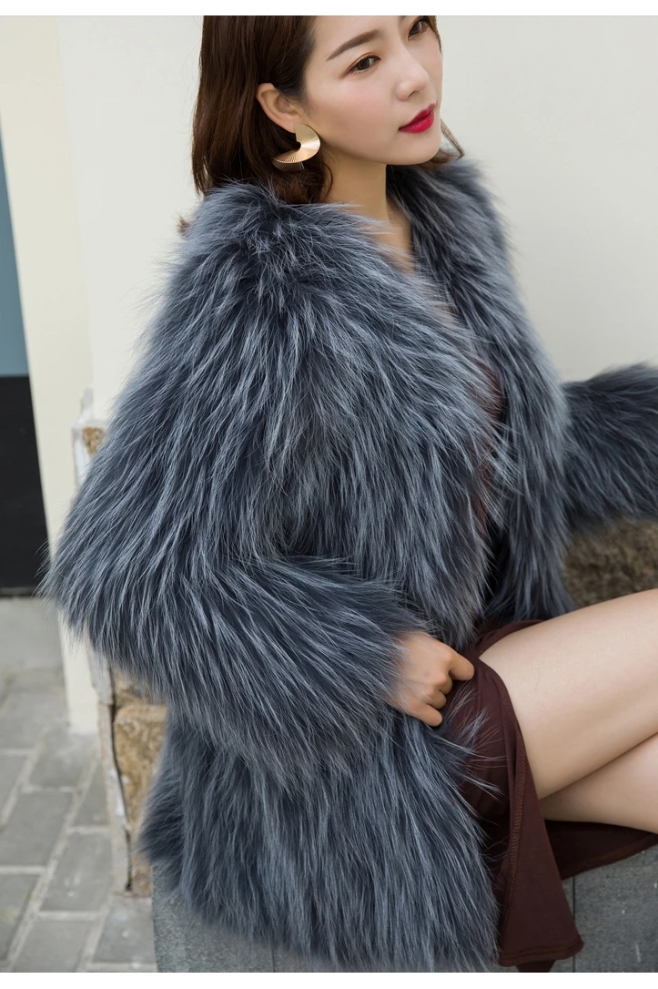 Осеннее и зимнее новое пальто из меха енота, женское длинное пальто с мехом, молодежная мода, длина 75 см