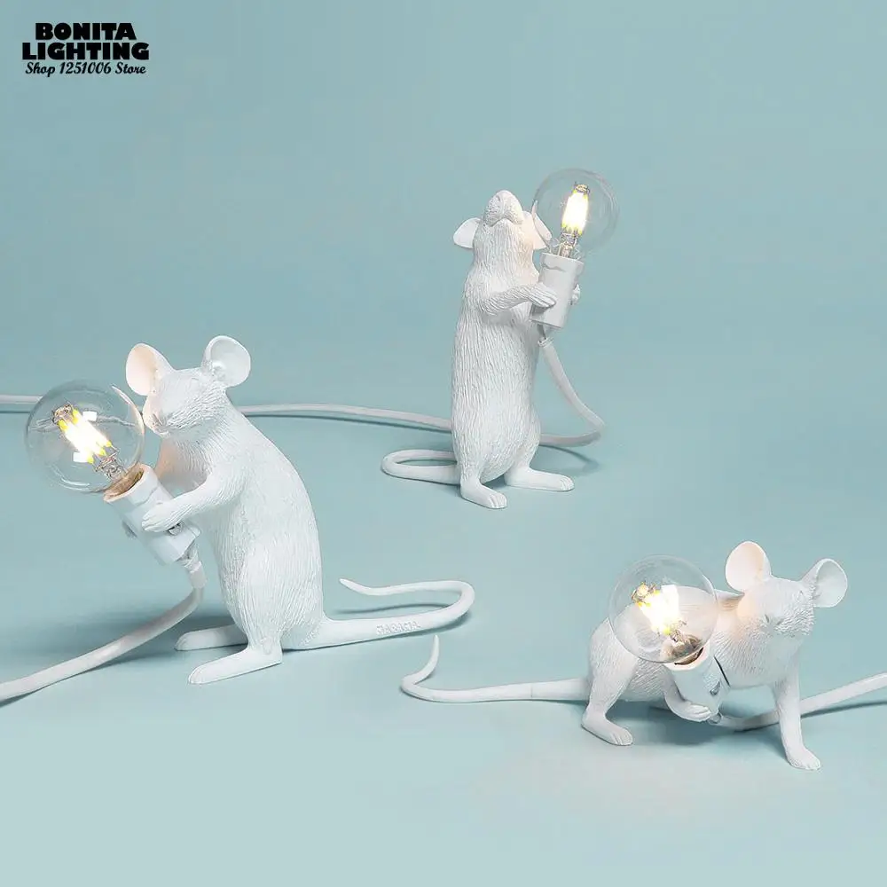 Настольная лампа из смолы для моделирования mousie, настольный декоративный светильник ing Little mouse, Настольный светильник в виде животного для спальни, черный/белый/золотистый