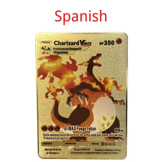 Spanish Pokemon Metal Card Pikachu Fire-breathing Dragon VMAX Gold V/GX/OX Card Toys Play Games Collection Card Children's Gifts 4