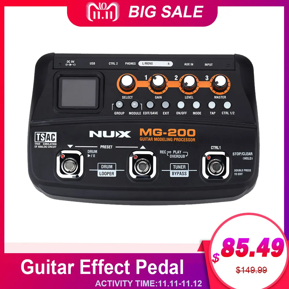 

NUX MG-200 Guitar Pedal Effect Guitar Modeling Processor Guitar Multi-effects Processor with 55 Effect Models Guitar Accessories