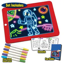 Lcd escrevendo desenho doodle tablet placa almofada com luz 6 pçs canetas 10 pces placas gráficas para crianças aniversário presente de natal