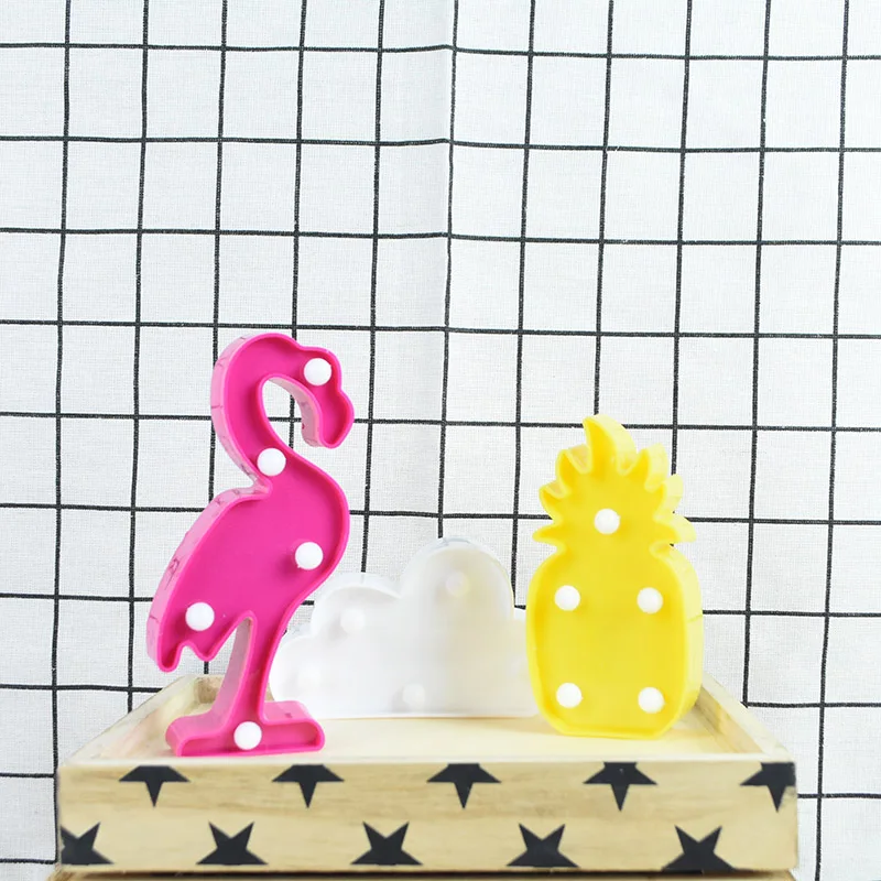 Cartoon Night Lights Flamingo Unicorn Cloud Cactus Pinapple Star Shape LED Table Lamp for Children's Bedroom Lighting Decoration