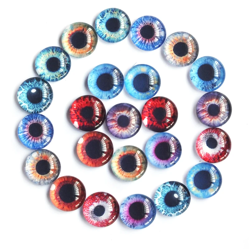 Glass doll eyes,doll eyes,doll eyewear accessories,doll accessories,plush doll accessories 20pcs 8-20mm Random Mixed Doll eyes Round Dragon Eyes In Pairs Pattern Glass Flatback Photo Cabochons Base Accessories