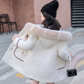 

2020 Winter New Jackets Girls Hooded Wool Baby Clothes Toddler Kids Outerwear Fashion Warm Wool Overcoat Girls Clothing W752