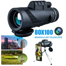 

80x100 HD Monocular Zoom Telescope Day/Night Vision BAK4 Prism Optional Phone Adapter Tripod for Bird Watching Hunting Sports